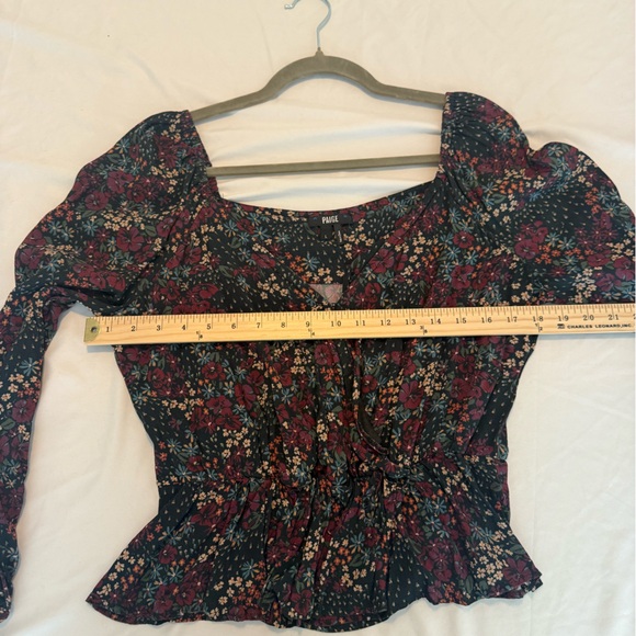 PAIGE Floral Faux Wrap Peplum Blouse Sweetheart Neck Size Large - Picture 13 of 13
